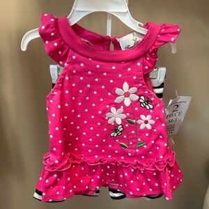 Rare Editions Baby Girl 2 Piece Outfit NWT 3-6M Pink Polka Dot Floral Set